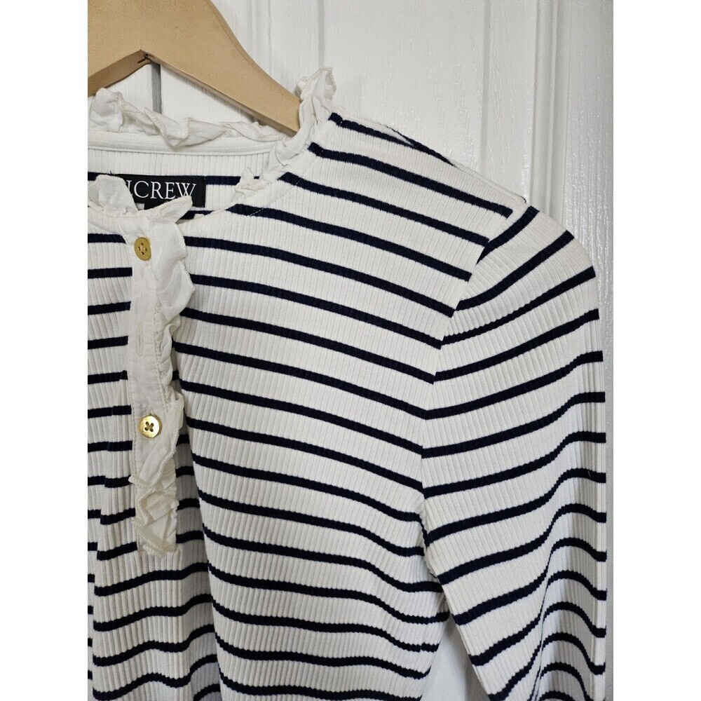 J. Crew Women's Ruffle-collar Long-Sleeve Shirt shirt instriped vintage Sz Small - Picture 4 of 16